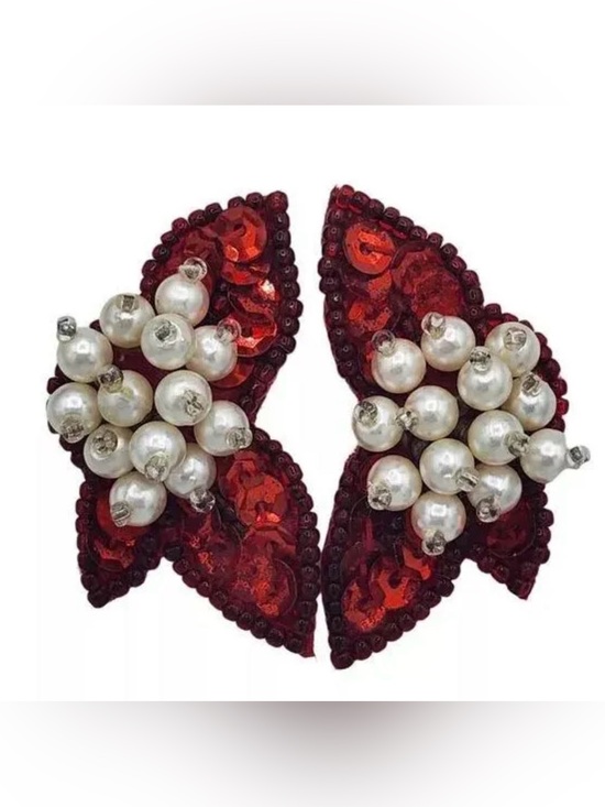 Avon Jewelry - Avon 1991 Red Sequin & Pearl Cluster Women's Earrings original box